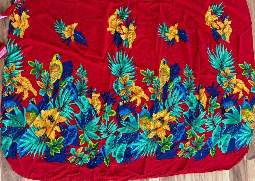 Tropical Wrap Silk Skirt One Size Parrots Floral Colorful Beach Pool